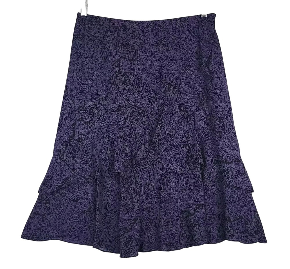 Michael Michael Kors Womens Silk Skirt Ruffle Flirty Sz 6 Purple Black #1121